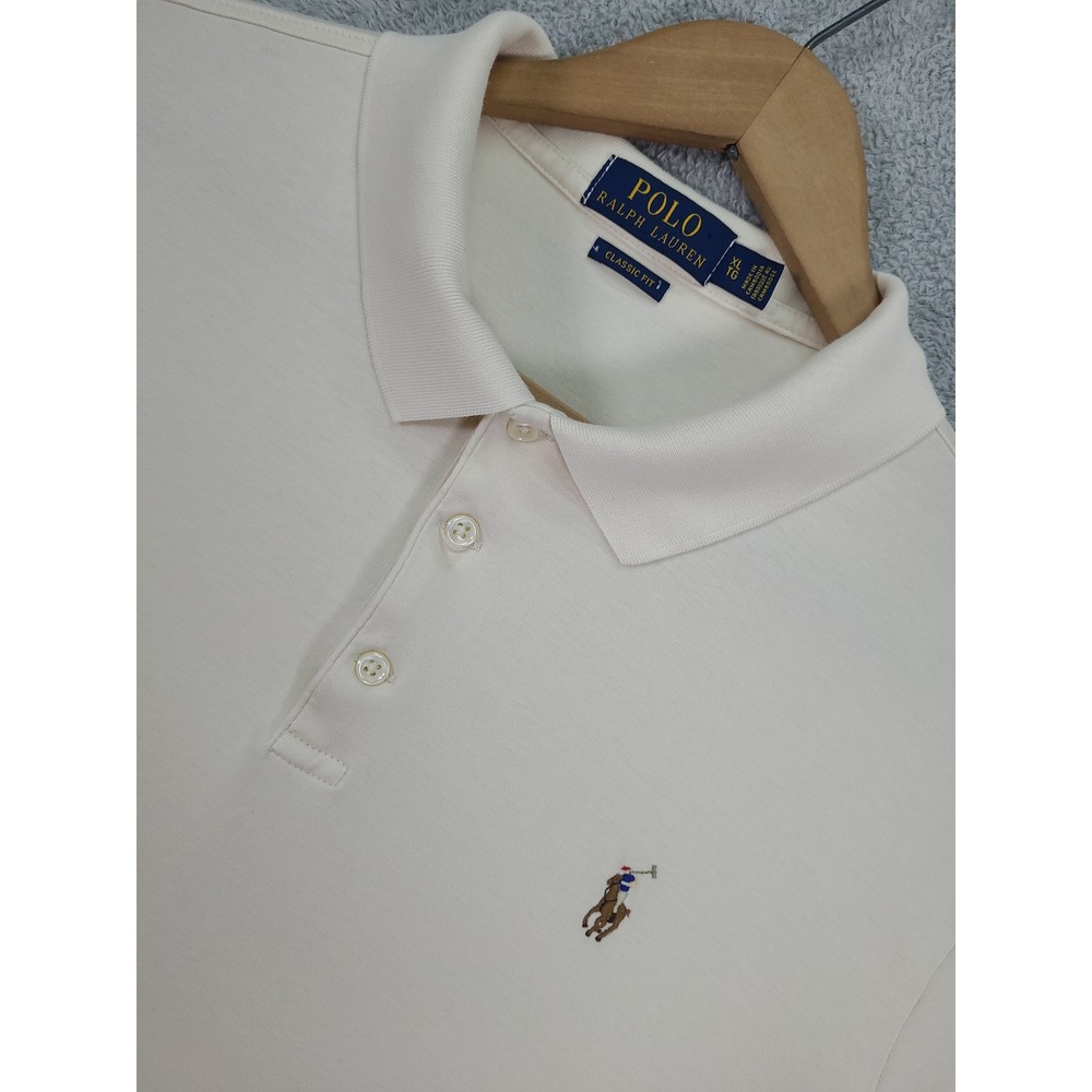 Polo Ralph Lauren Mens XL Classic Fit Cream Short Sleeve Cotton Polo Shirt